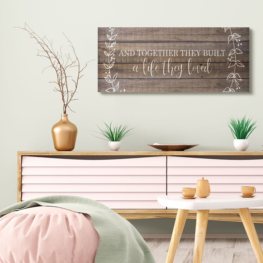 Stupell Industries Together They Built Love Wood Pattern Vines Worded Phrase Canvas Wall Art Design by Kim Allen, 17" x 40"
