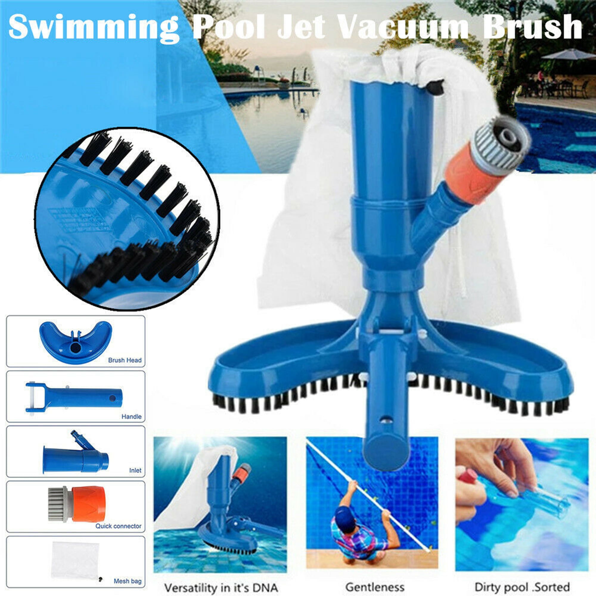 POOLWHALE Portable Pool Vacuum Jet Underwater Cleaner W/Brush,Bag,6 Section Pole Of 56.5(No Garden Hose Included),for Above Ground Pool,Spas, Ponds & Fountains