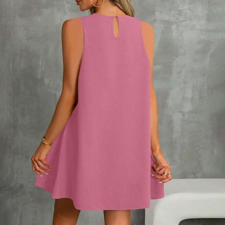 Lenago Womens Summer Dresses Sleeveless Crewneck Pleated Hem Mini Dress Flowy A-Line Solid Color Casual Sundress Beach Holiday Dress, Women's, Size: Lenago Womens Summer Dresses Sleeveless Crewneck Pleated Hem Mini Dress Flowy A-Line Solid Color Casual Sundress Beach Holiday Dress, Women's, Size: