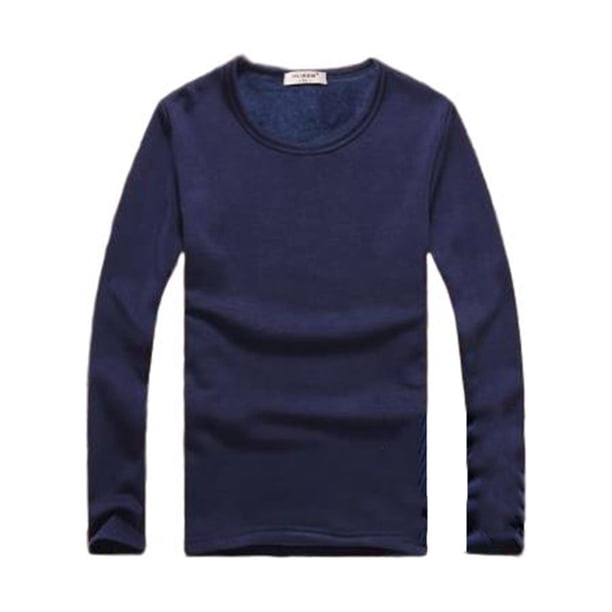 Top básico Sonducket para hombre ropa interior cálida manga larga cuello redondo Base clima frío Color sólido Jersey camiseta azul oscuro AP013161-19