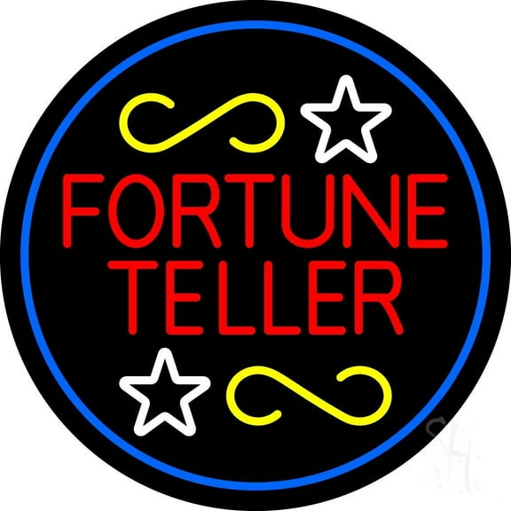 Fortune Teller With Blue Border LED Neon Sign 26" Tall x 26" Wide - inches Black Square Cut Acrylic Backing, with Dimmer - Bright and Premium built indoor LED Neon Sign for Storefront.