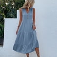 thumbnail image 2 of IROINNID Below The Knee Dress For Women Solid Color Fashion Spring, Summer And Autumn Casual One-shoulder Dress Sleeveless V-Neck A-Line Dress, 2 of 7