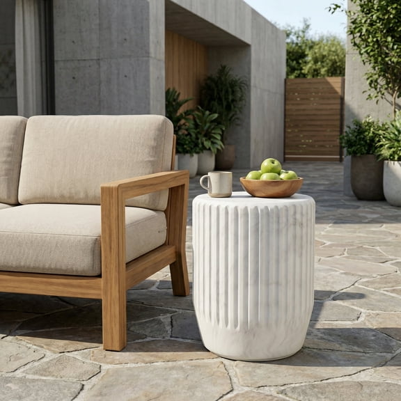 FFZ Outdoor Cicci Carved Side Table, White