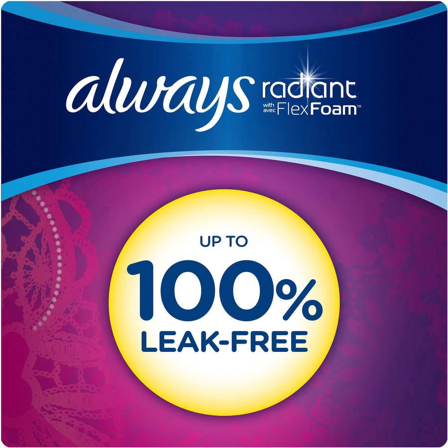 Always Radiant Infinity Overnight Feminine Pads with Wings, Scented, 24 Count