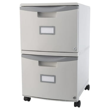 Exlonjet Plastic Two-Drawer File Cabinet – Locking Document Organizer with Casters for Home and Office, Gray, 1-Pack (61310B01C)
