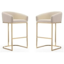 Home Square 30" Faux Leather Barstool in Cream & Gold - Set of 2