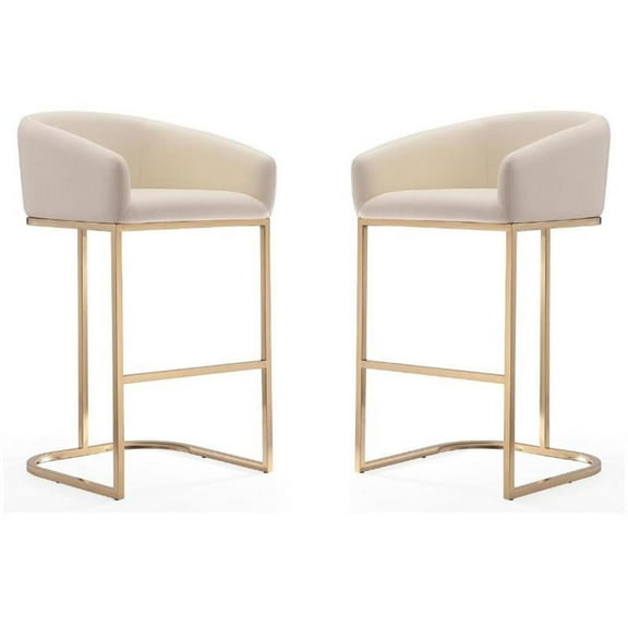 Home Square 30" Faux Leather Barstool in Cream & Gold - Set of 2