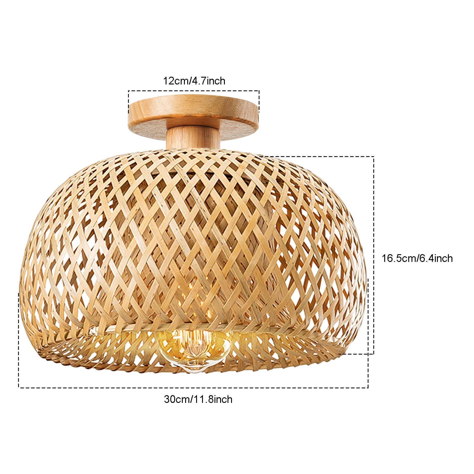 IC INSTANT COACH Rattan Semi Flush Mount Ceiling Light, Mini Bamboo Ceiling Light Fixture, Handmade Boho Rattan Light Chandelier, Farmhouse Light Fixtures for Bedroom Kids Room Hallway Corridor Passwa