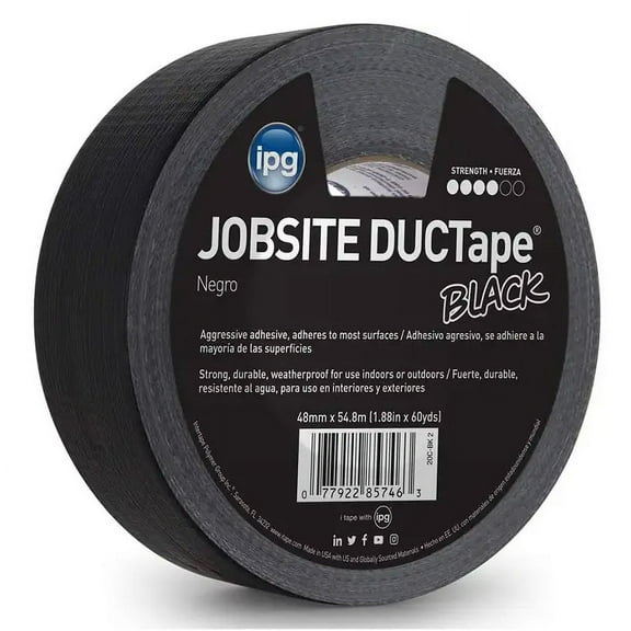 IPG 20C-BK2 Duct Tape, 60 yd L, 1.88 in W, Polyethylene-Coated Cloth Backing, Black