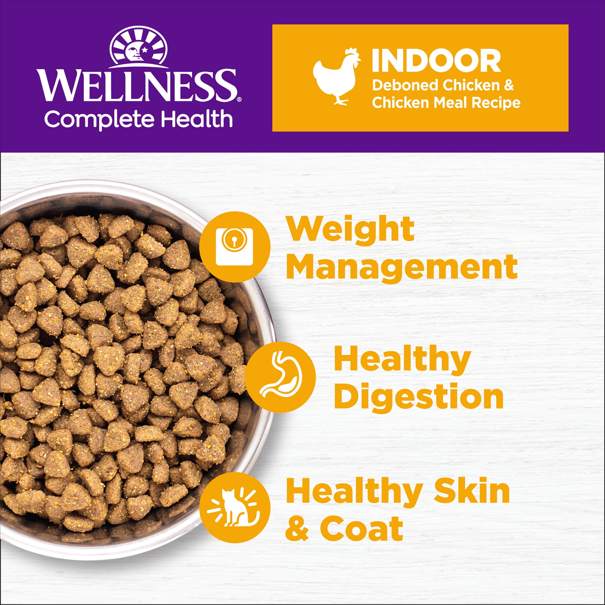 Wellness Complete Health Dry Cat Food, Indoor Deboned Chicken & Chicken Meal Recipe, 5lb Bag