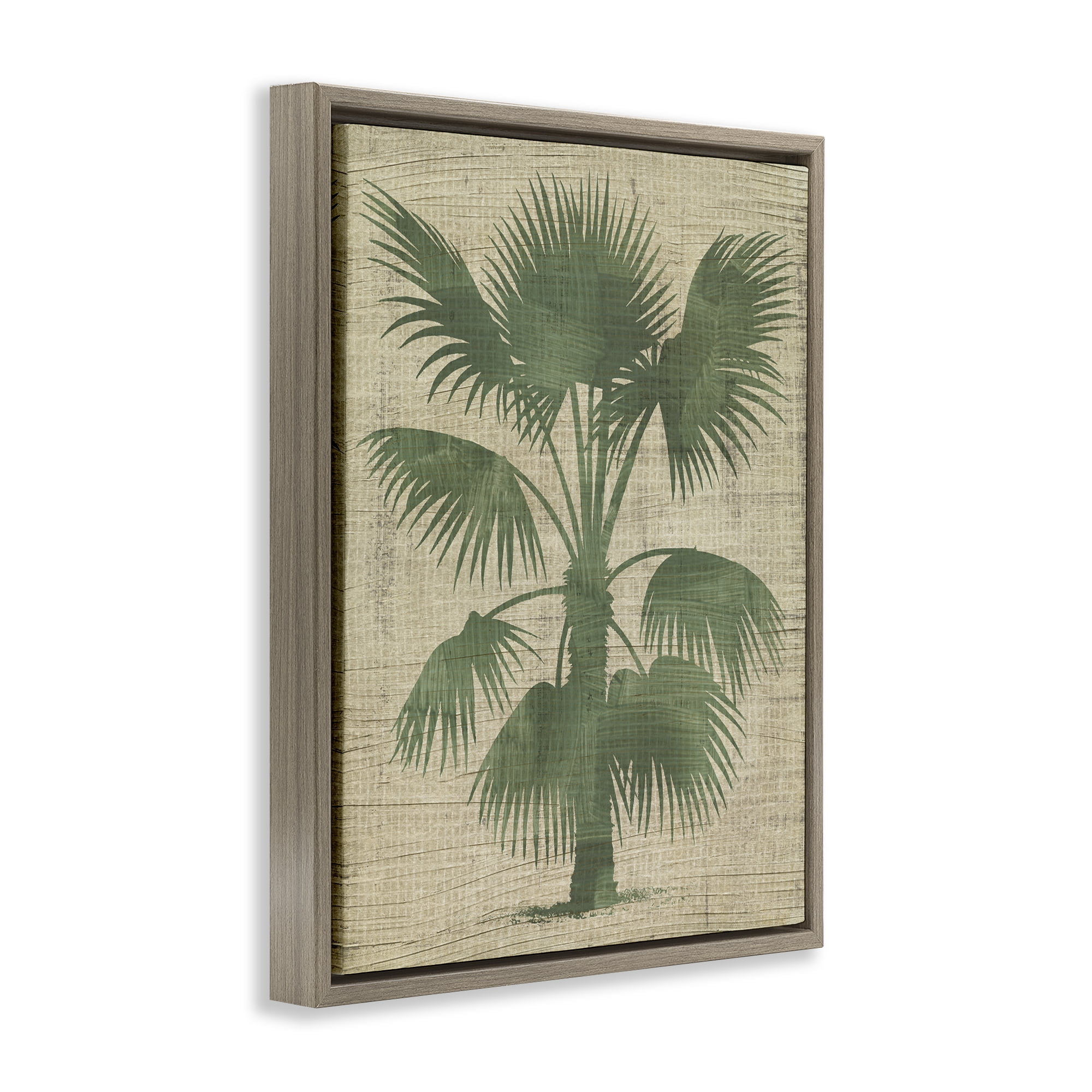 Stupell Industries Vintage Distressed Palm Plants & Flowers Painting Brown Floater Framed Canvas Art Print Wall Art, 25 x 31