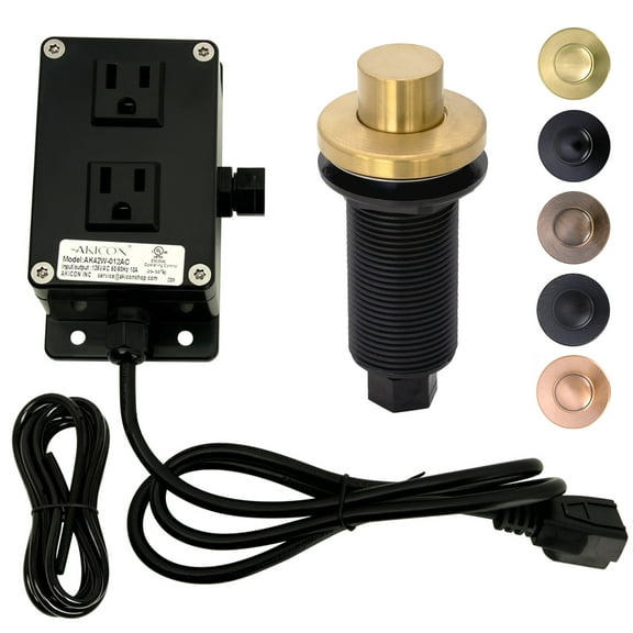 Akicon Air Switch Kit for Garbage Disposal, Dual Outlet Sink Top/Counter Push Button for Waste Disposer On/Off, 100% Brass Cover, UL Listed-Brushed Gold