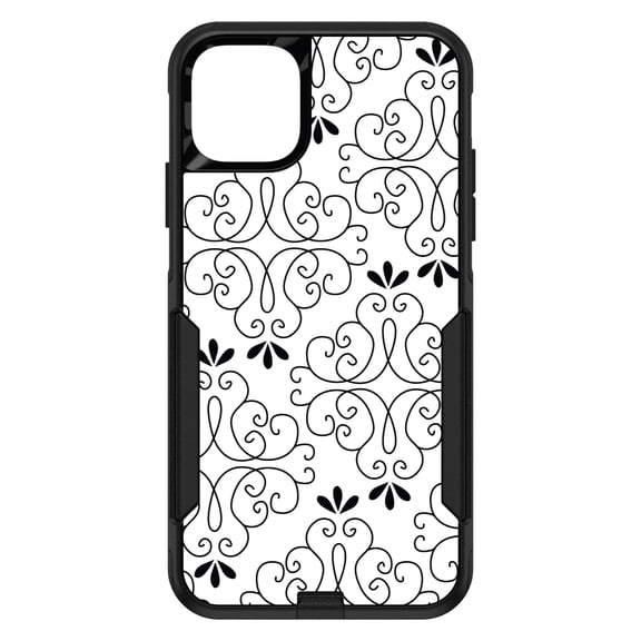 DistinctInk Custom SKIN / DECAL compatible with OtterBox Commuter for iPhone 11 Pro MAX (6.5" Screen) - Black White Floral Pattern