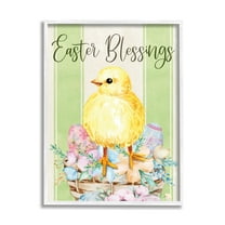Stupell Industries Easter Blessings Text Striped Yellow Chick Egg Basket , 11 x 14, Design by ND Art