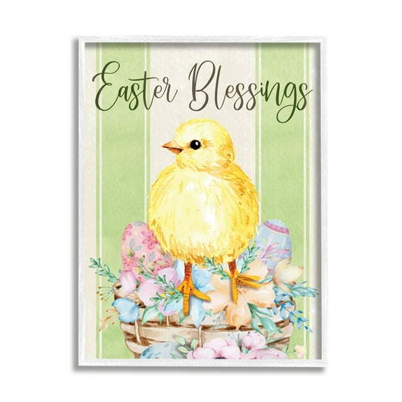 Stupell Industries Easter Blessings Text Striped Yellow Chick Egg Basket , 11 x 14, Design by ND Art