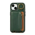 thumbnail image 7 of Wallet Case for iPhone 15, with Wrist Strap 360 Rotating Finger Ring Flip Zipper PU Leather Stand Card Slots Shockproof Drop Protective Phone Cover Girls Women Magnetic Buckle, Green, 7 of 7