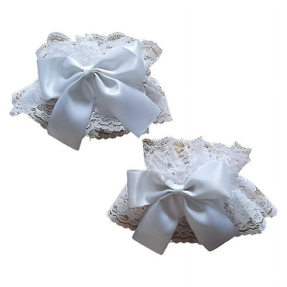 Gothic Lolita Wrist Cuffs Satin Bow Ruffles Lace Bracelet Wristband Hand Sleeves