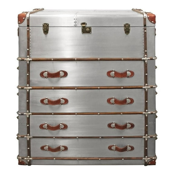 Pemberly Row 4-Drawer Chest Lift Top & Leather Accents Wood w/ Aluminum Cladding