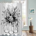 thumbnail image 3 of Fabric Shower Curtain, Summer Flowers Eucalyptus Plants Glass Vase Grey Striped Bathroom Curtain with 12 Hooks Waterproof No Bad Odor Machine Washable Bath Curtains for Bathroom, Spa Room, 60"x72", 3 of 6