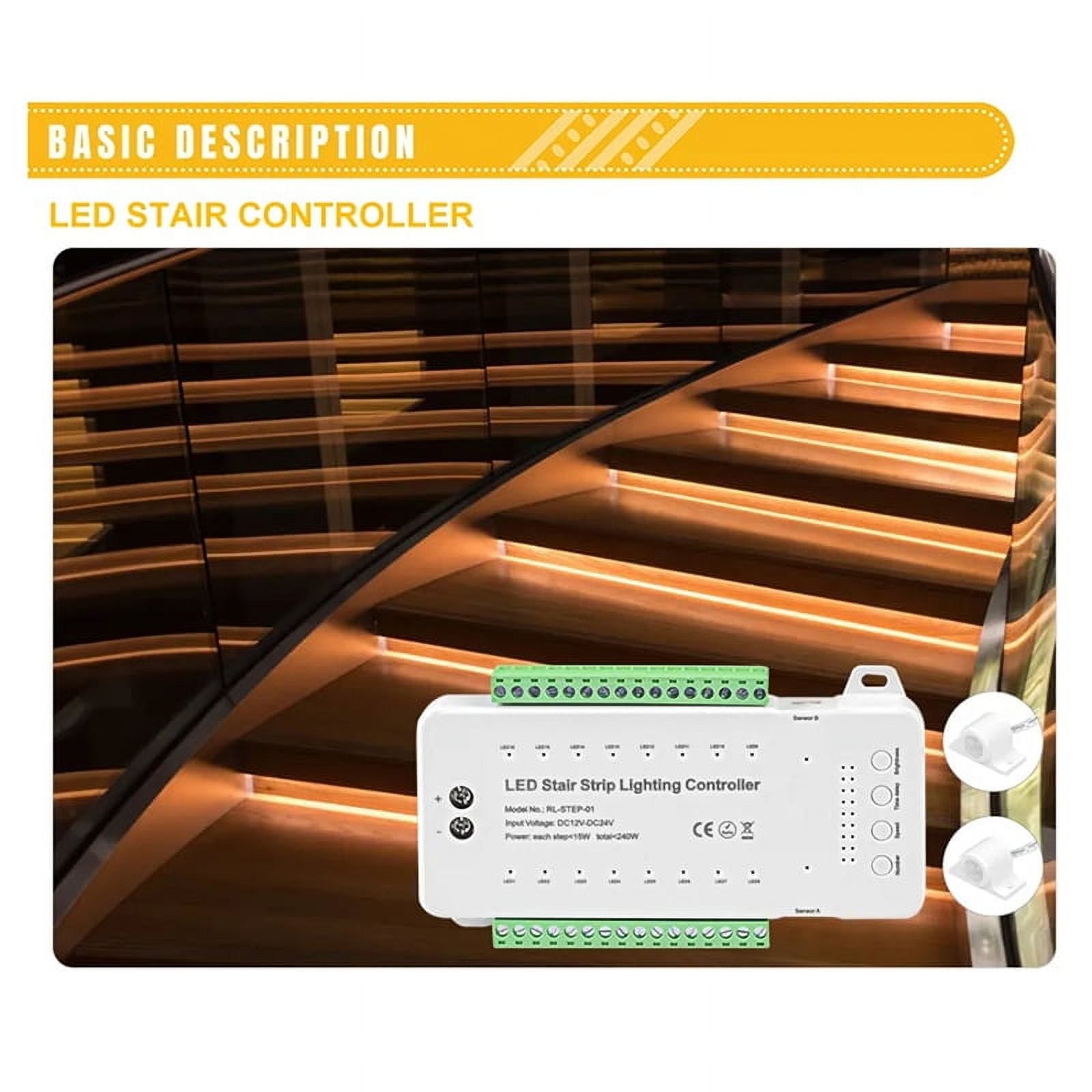 16 Channels Led Stair Light Staircase Controller 2 PIR for Indoor Flexible LED COB Strip Light Without Remote Control