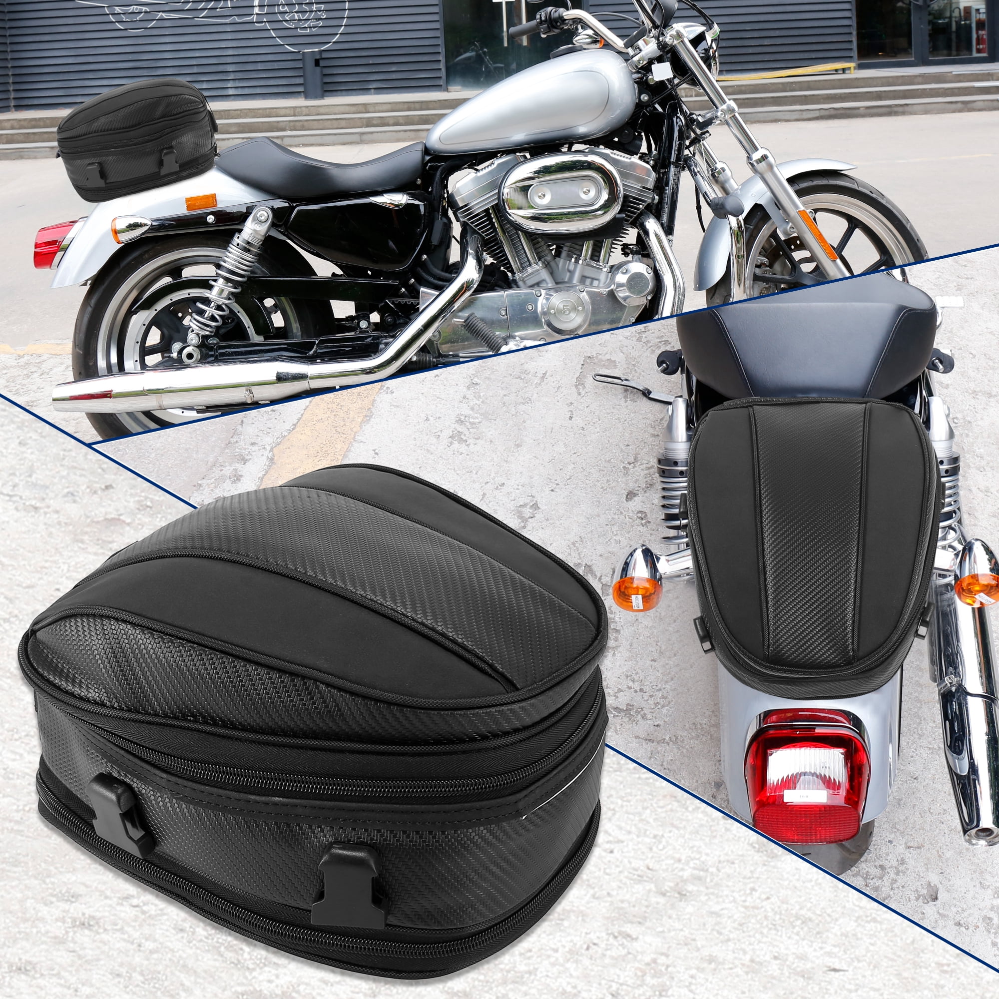 Unique Bargains Motorcycle Seat Tail Bag Cycling Travel Rear Bag 1680D Backpack Black