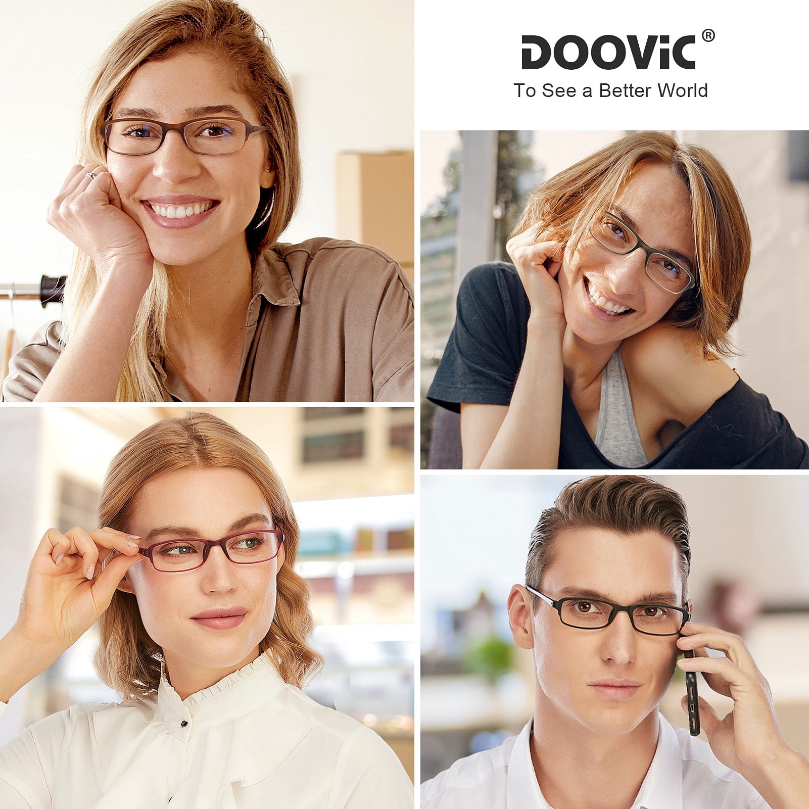 DOOViC 4 Pack Blue Light Blocking Reading Glasses 2.00 Anti Eyestrain TR90 Flexible Ultralight Readers for Women Men