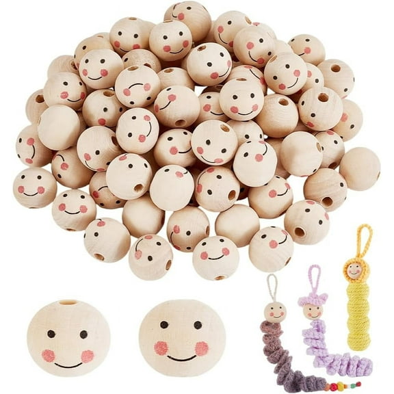 100pcs 19mm Wooden Beads Natural Face Beads Ball Wood Beads Loose Spacer Beads for Angel Heads DIY Jewelry Bracelet Necklace Craft Making Christmas Decoration for making
