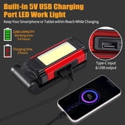LED Magnetic Torch, Portable Foldable Flashlight Inspection Lamp Rechargeable Work Light, 360° Rotating Hook and 270° Folding Magnet Base Super Bright Torches for Repair, Emergency and Camping