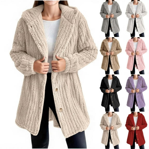 HAOTAGS Teen Girls Thickened Jacket(9-15), Button Fleece Hooded Cardigan Casual Outwear for Fall Winter Beige 9 Years