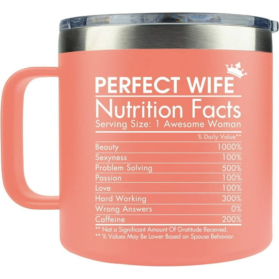 Gifts for Wife, Wife Gifts from Husband, Christmas Gifts for Wife, Wife Mug Nutrition Facts, Anniversary I Love You Gifts for Her 14 oz Insulated Coffee Mug, Orange