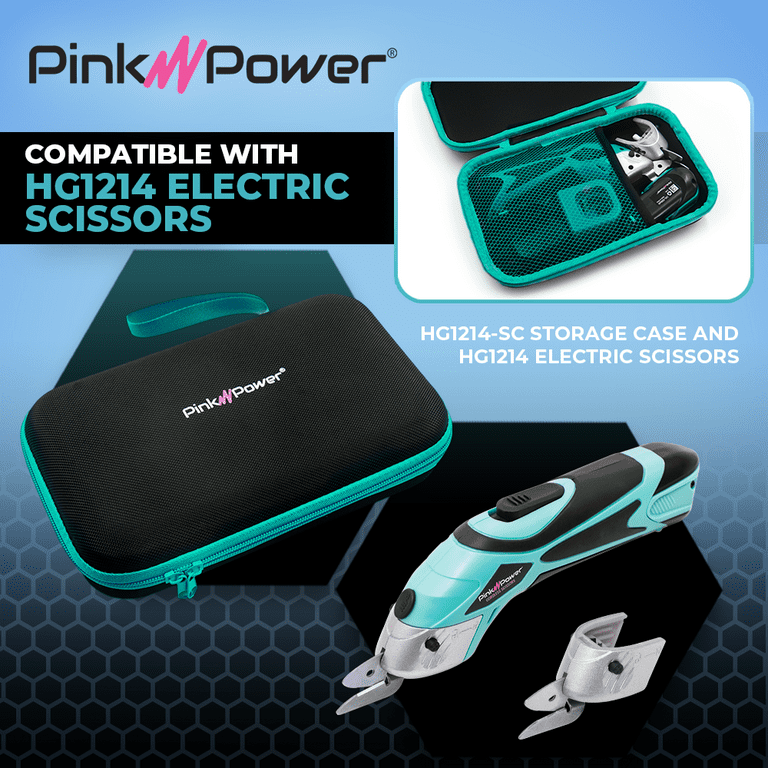 Pink Power Electric Fabric Scissors Box Cutter for Crafts, Sewing, Cardboard, & Carpet - Heavy Duty Professional Cutting Tool - Aqua Splash Cordless