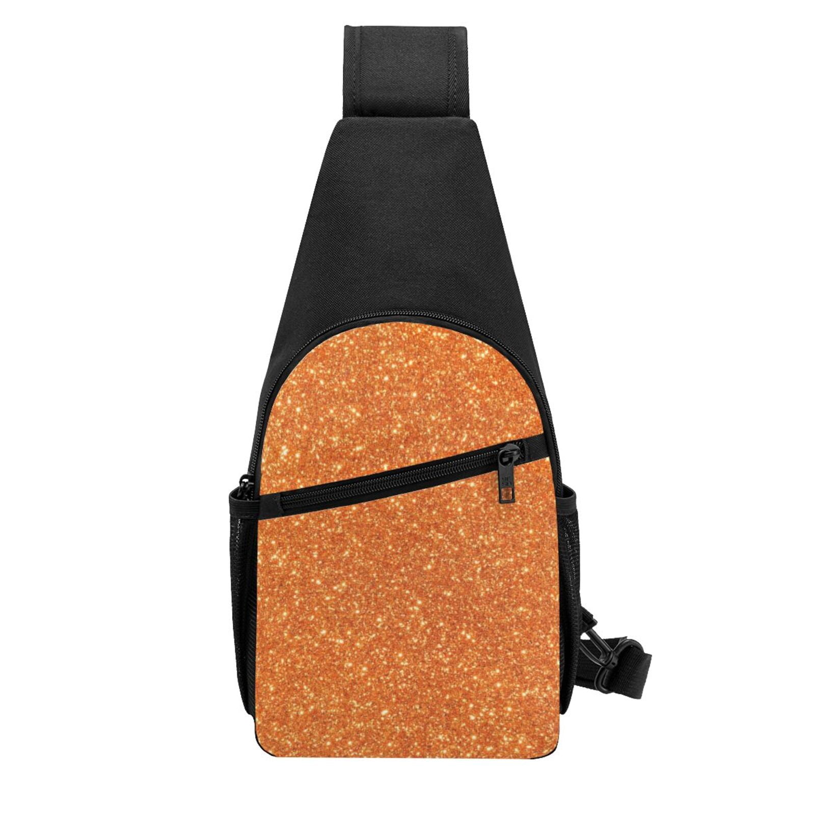 Xecao's Orange Glitter Print Sling Bag: A Versatile Chest, Shoulder, and Crossbody Backpack for Casual Days Out, Perfect for Both Men and Women