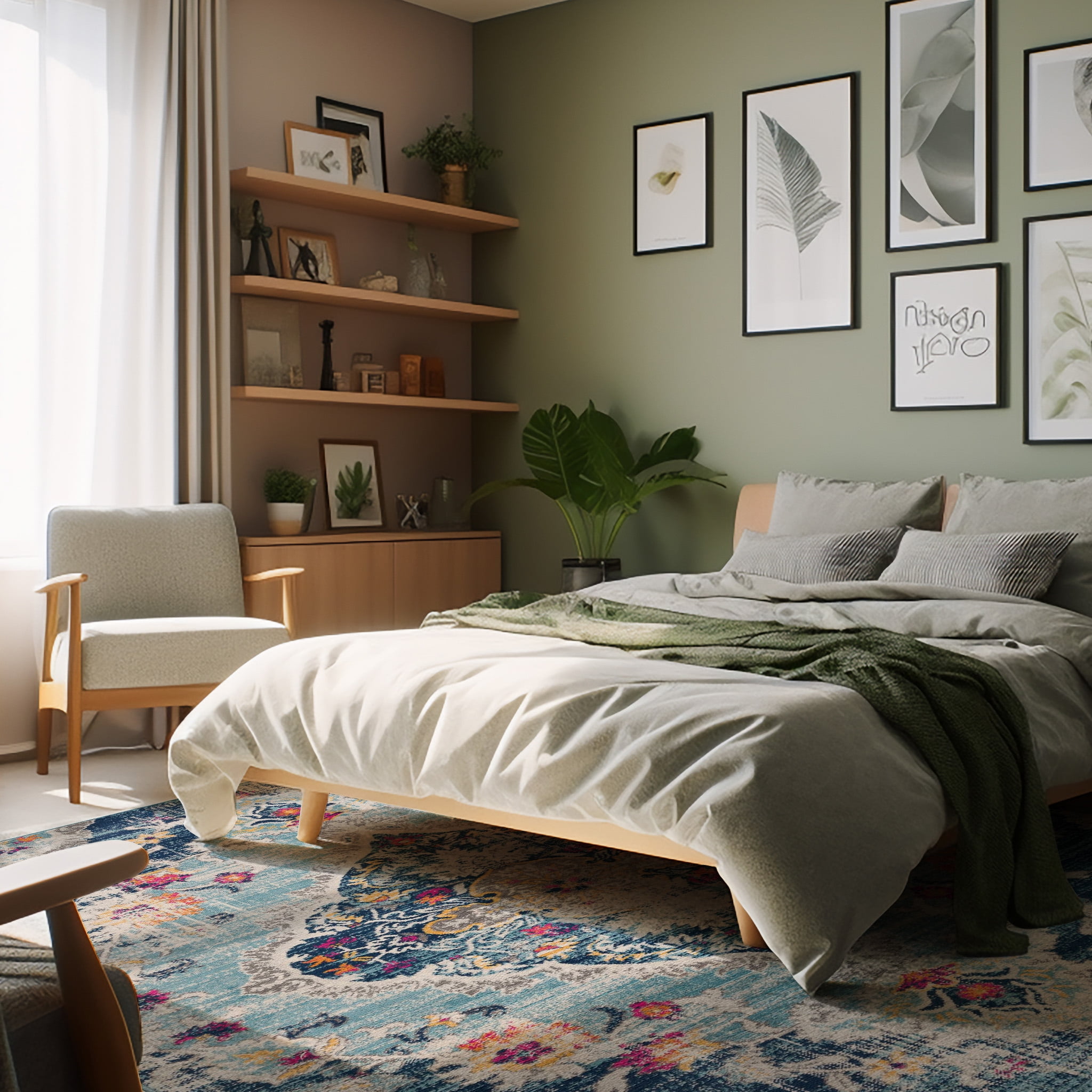 Tapis d'intérieur bohème Branch Savannah 2' x 30' (taille exacte : 2'3" 30'), bleu gris, style transitionnel - Entrée, couloir, salle de bain et cuisine