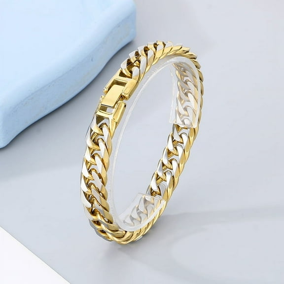 Wollet Stainless Steel Chain Wrist Cuban Link Bracelet for Men Women, Men's Jewelry, 8.26in