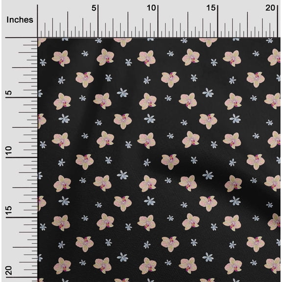 oneOone Organic Cotton Poplin Twill Fabric Orchid Floral Print Fabric By Yard 42 Inches Wide