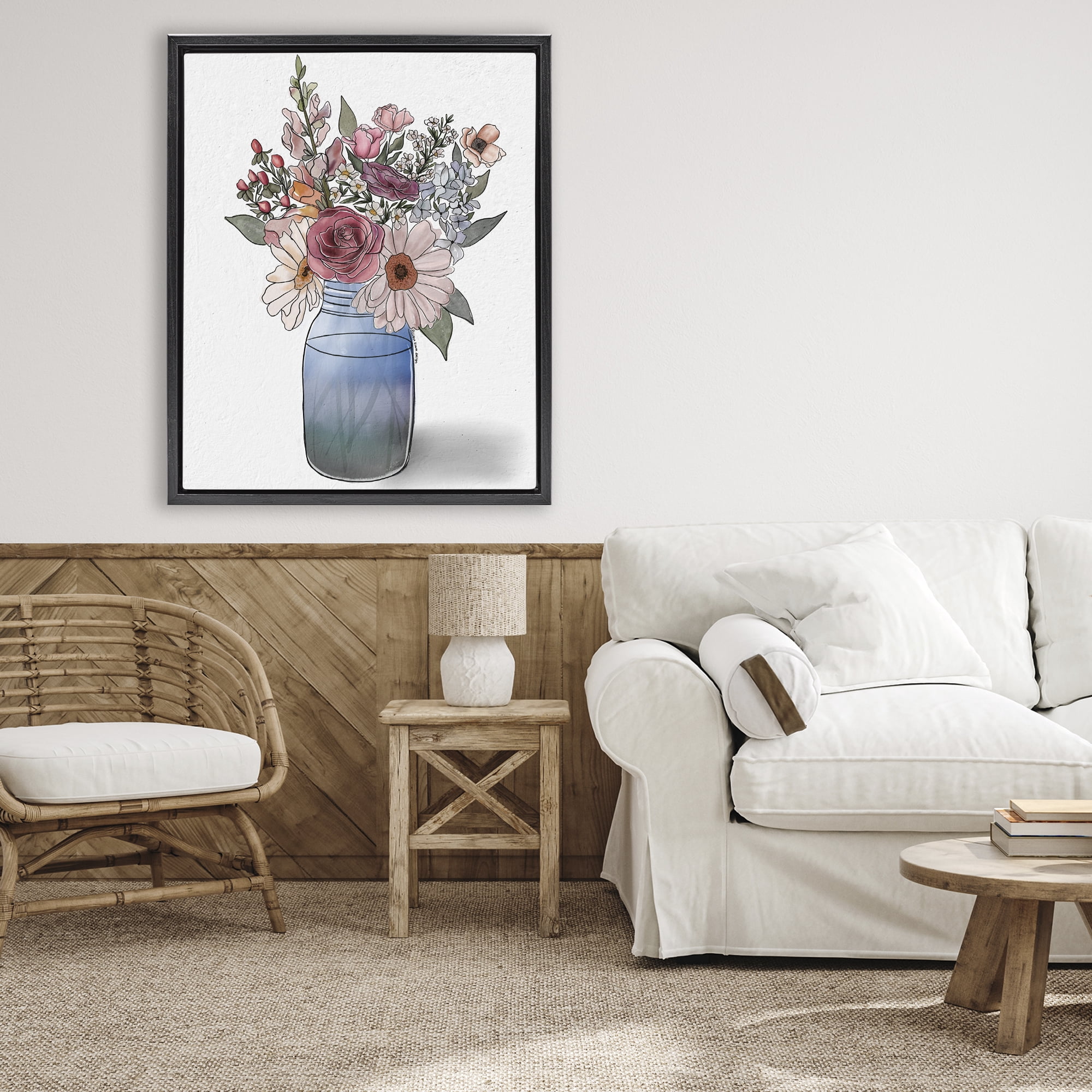 Stupell Industries Farmer's Market Vase Black Framed Floater Canvas Wall Art, design by Alisha Kiara Design