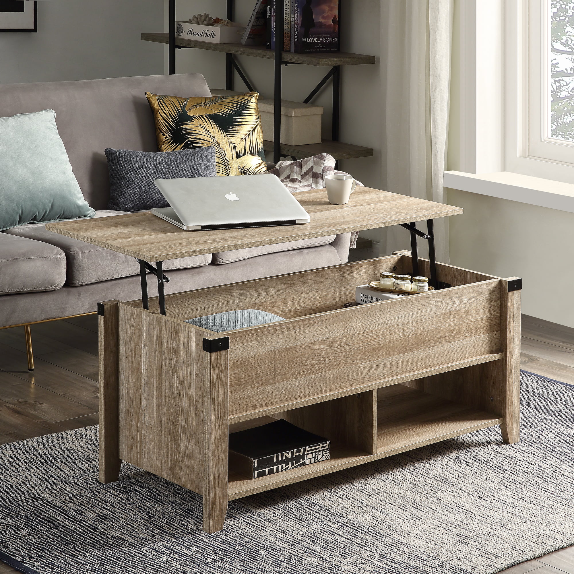 Lift Coffee Table, Adjustable Coffee Table with Hidden Storage and Open