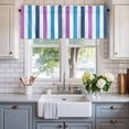 thumbnail image 2 of Blue Purple Stripe Farmhouse Short Window Curtain Valances, Gradient Geometric Vertical Striped Rod Pocket Kitchen Valances for Living Room Bedroom Bathroom Cafe 60" x 18", 2 of 8