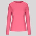 thumbnail image 1 of QIUOMBBP Chandails de Protection Solaire pour Femmes à Manches Longues Col Ras du Cou Tuniques Unies Hauts Décontractés Confortables Légers T-Shirts de Sport d'Été Rose Vif P, 1 of 5