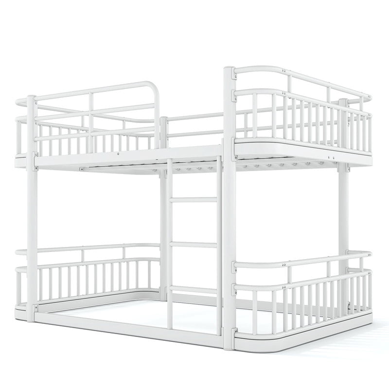 Full over Full Bunk Bed with Built-in Ladder & Safe Guardrails, Curved-Edge Sleek Metal Bed Frame with No Slat Floor Bed