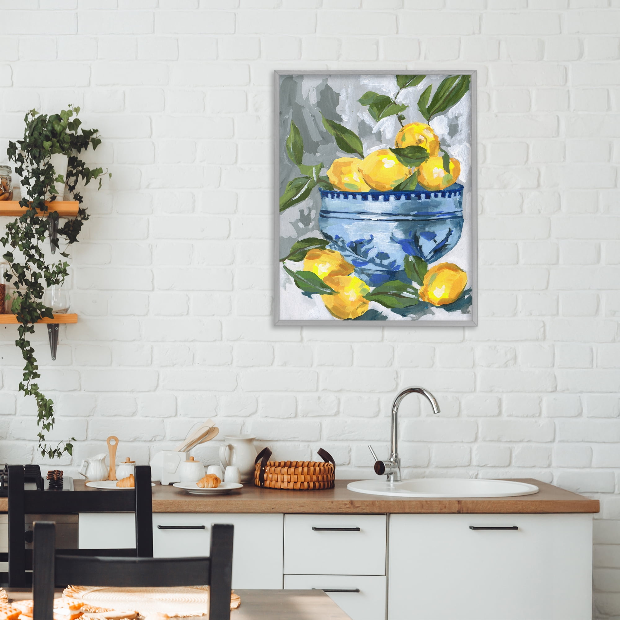 Stupell Industries Indigo & Lemon Bowl Gray Framed Giclee Art, design by Melissa Wang