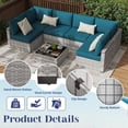 thumbnail image 4 of KIGOTY 7 Piece Outdoor Patio Furniture, Wicker Rattan Outdoor Conversation Set Sectional Sofas for Backyard, Garden, Gray-White Peacock Blue, 4 of 9