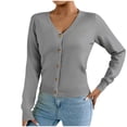 thumbnail image 2 of ClodeEU Women's Long Sleeve V-Neck Knit Cardigan Sweaters,Button Down Knitwear Outwear Tops ,Fall Tops Clothes Trendy Gray,Womens Plus M, 2 of 8