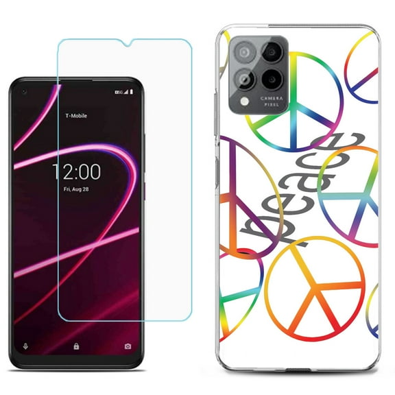 Slim-Fit Gel TPU Phone Case for T-Mobile Revvl 6 Pro 5G, with Tempered Glass Screen Protector, by OneToughShield ® - Colorful Peace