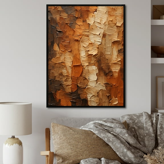 Designart "Essence of Tree Bark in Brown II" Landscapes Framed Wall Art - Country Brown Tree Entryway Framed Wall Art Print