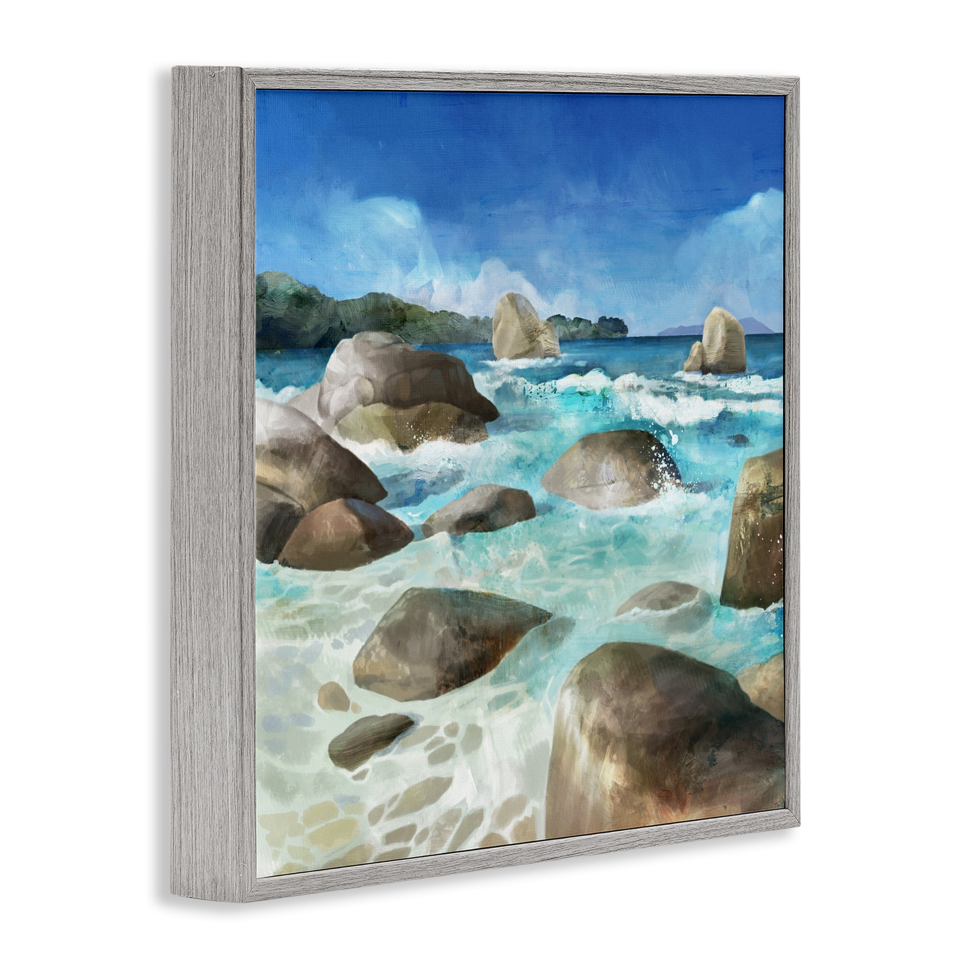 Stupell Industries Low Tide Rocks on Shore Gray Framed Giclee Art, design by Mauro Devereaux