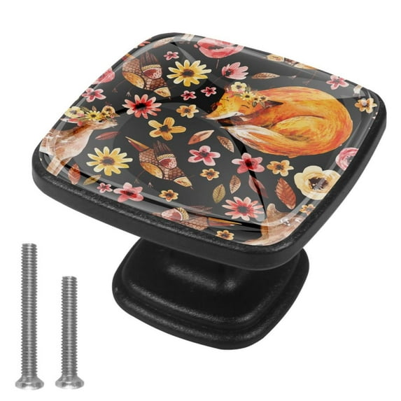 4 Pcs Cabinet Handle Drawer Pulls Fox Knobs with Screws Square Furniture Office Cabinet Knob Decoration