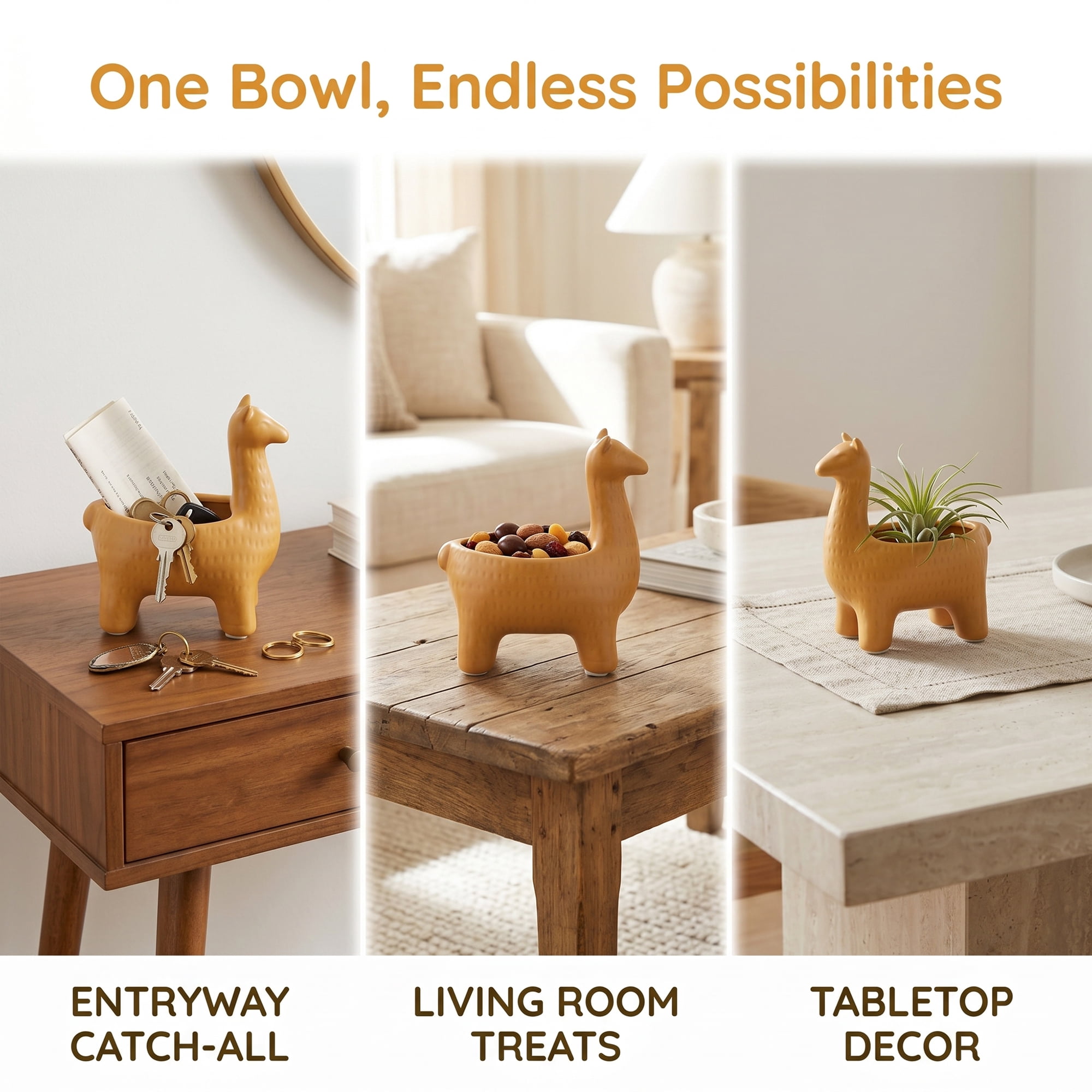 Unique Bargains Alpaca Ceramic Llama Jewelry Dish Key Holder Bowl Orange 8.3*5.9*9.4inch