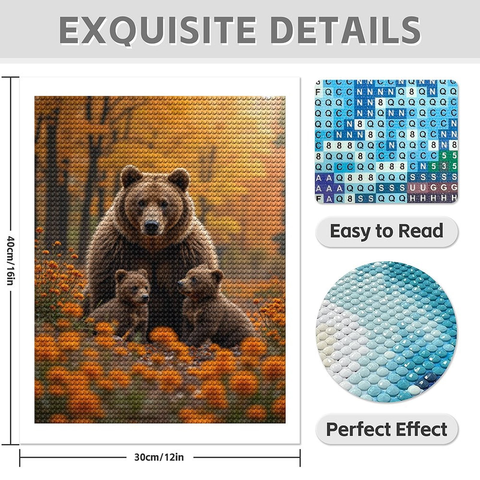 Diamond Art Kits for Adults - 5d Bear Family In Autumn Forest Diamond Painting for Adults, Diamond Art for Adults Beginners, Diamond Painting Kits for Adults for Home Wall Decor