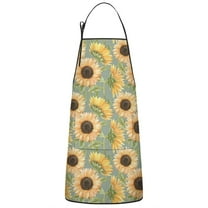 Green Sunflower Pattern Apron-Garden Aprons for Women with Pockets-Cotton Linen Waterproof Kitchen Cooking Gardening Aprons Adjustable for Kitchen,Cooking,BBQ and Salon 33x27 Inch
